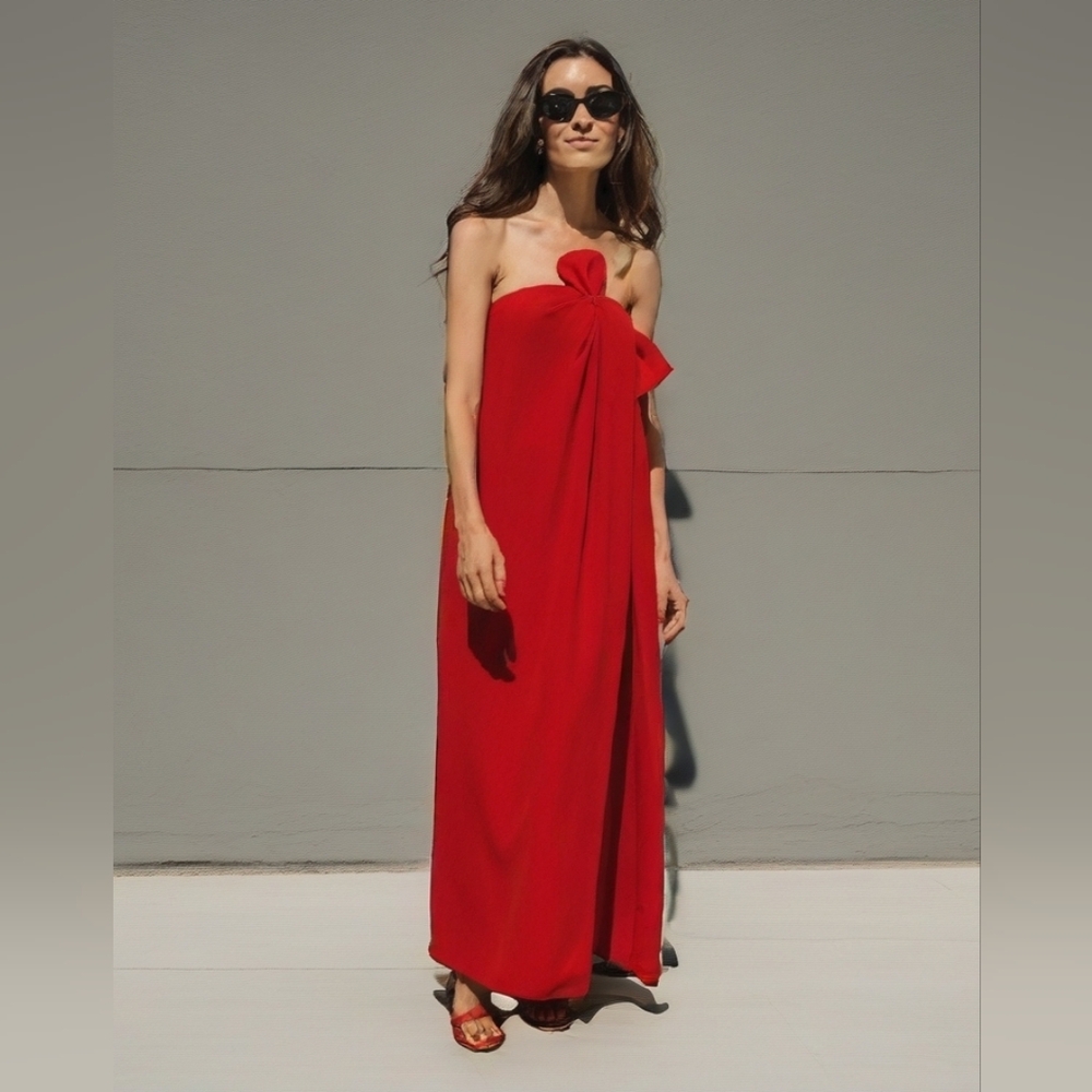 ANTONIO MELANI ELEGANT Red Strapless Midi Dress